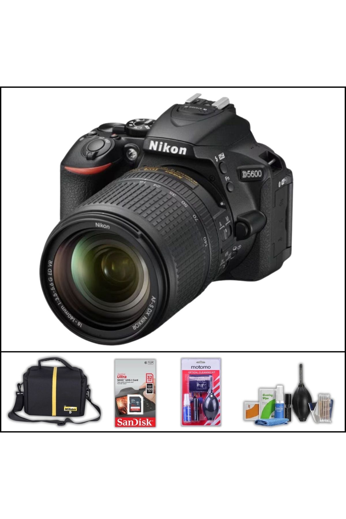 NİKON Nikon D 5600+18-140 mm lens dslr fotoğraf makinesi (çanta+32 gb hafıza kartı+temizlik kiti )