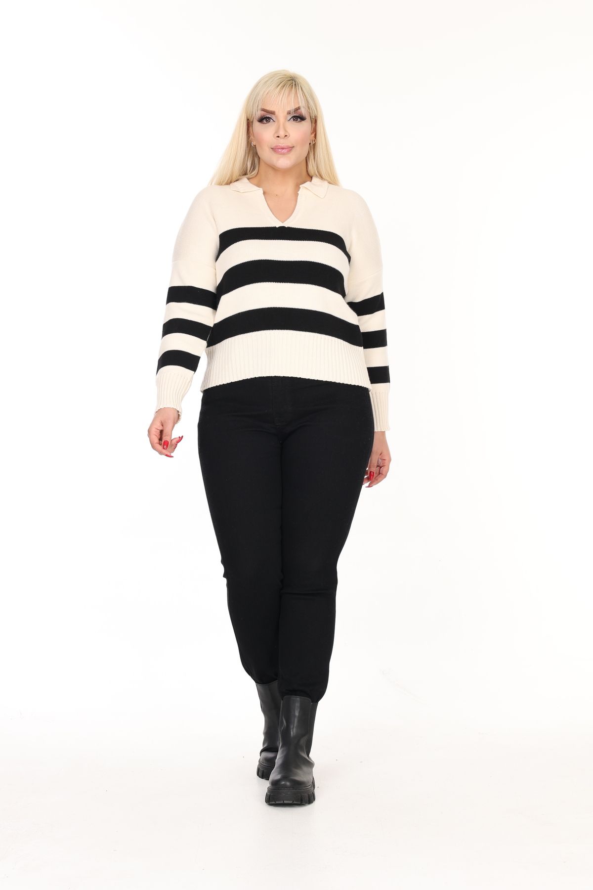 MJORA-Polo Neck Striped Knitted Sweater 5