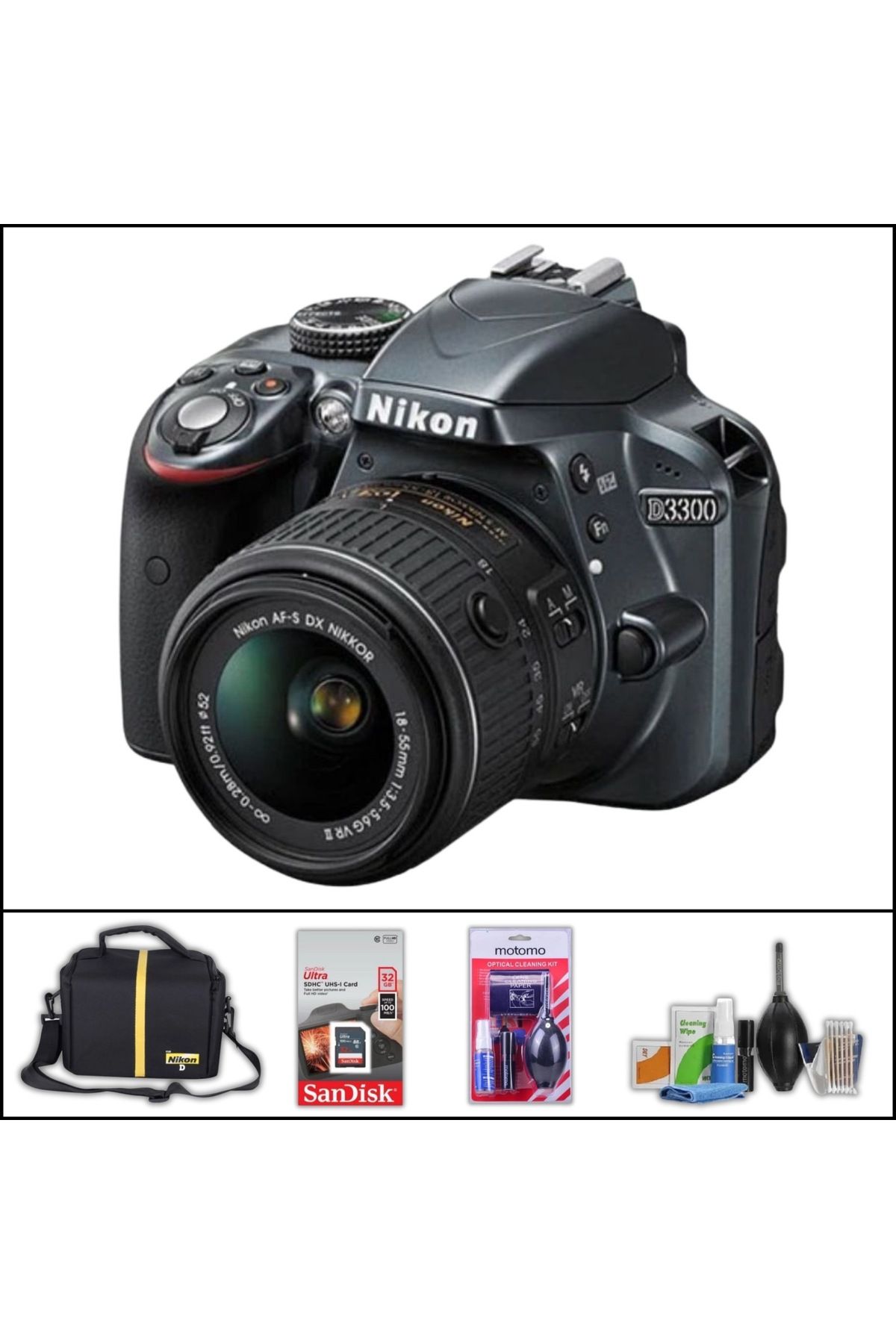 NİKON Nikon D 3300 + 18-55 mm dslr fotoğraf makinesi (çanta+32 gb sd kart+temizlik kiti hediyeli)