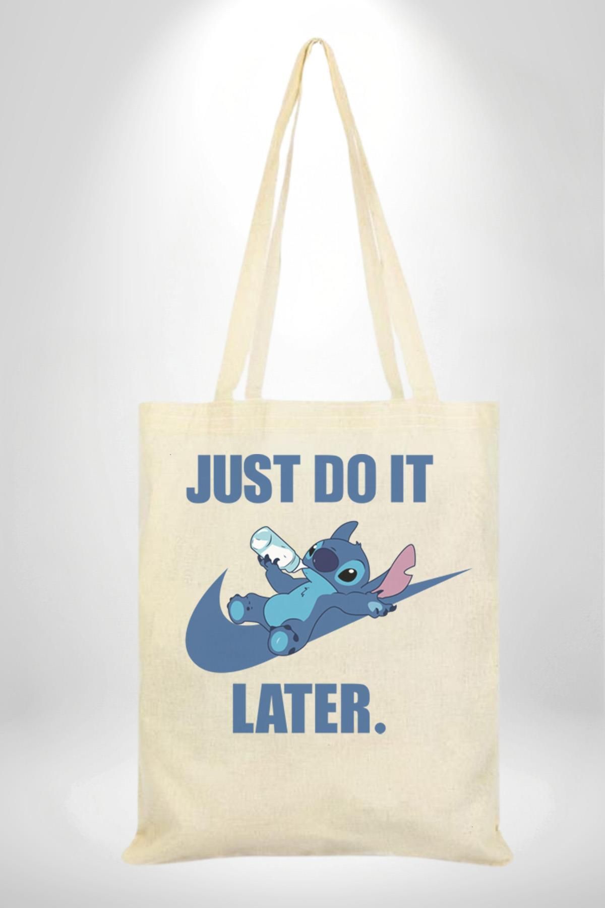 Angemiel-DO IT LATER Stitch Baby Bottle Animation 35X40 Women Men Children Ecru Raw Cloth Bag 1