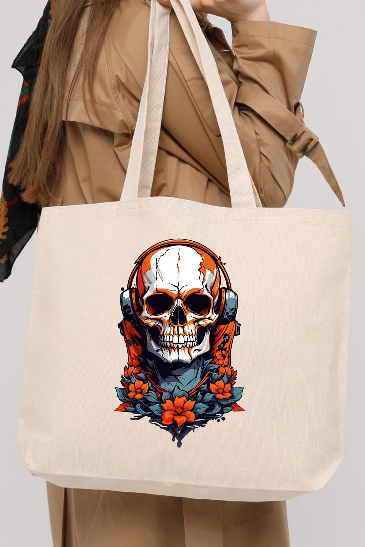 Angemiel-47x36x8 Red Rose Music Headset larGe Size Canvas BaG - Skull WearinG 5