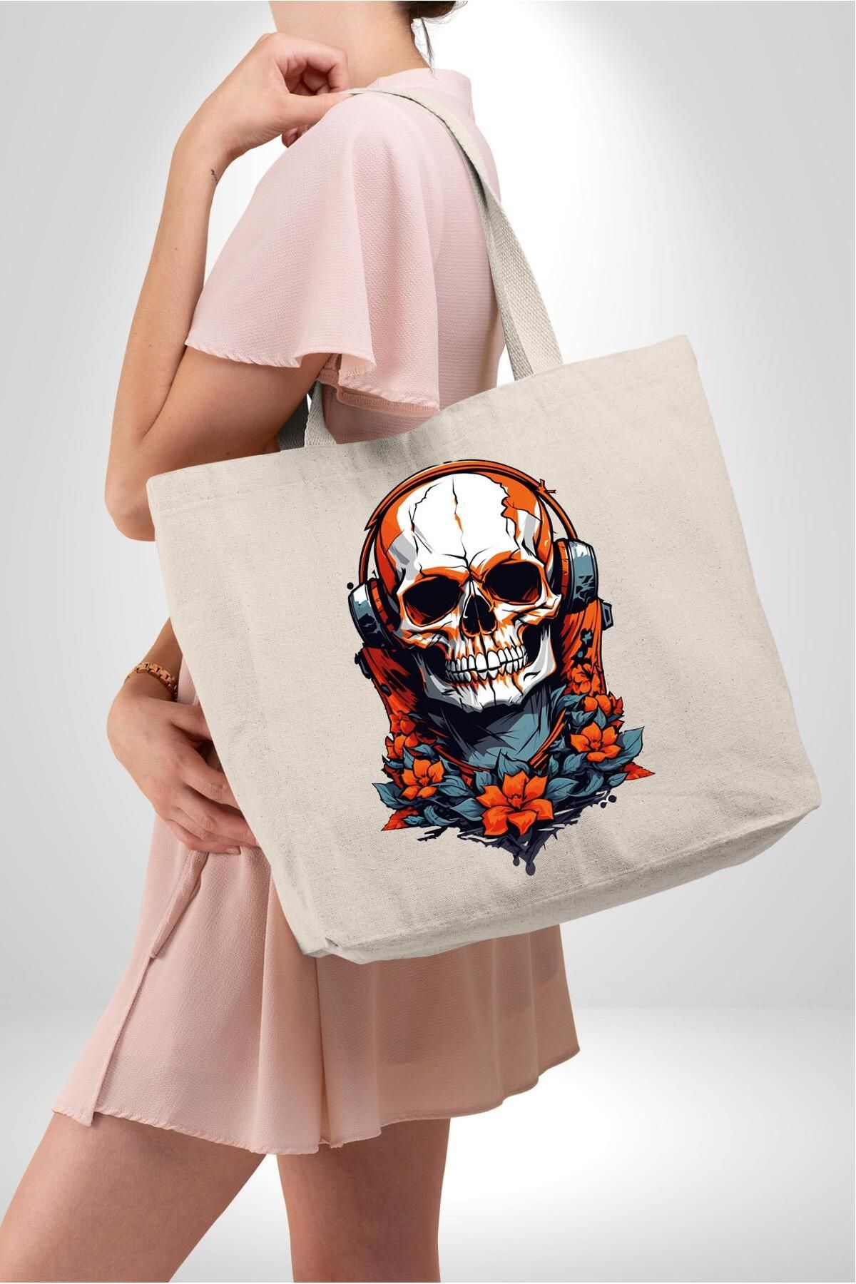 Angemiel-47x36x8 Red Rose Music Headset larGe Size Canvas BaG - Skull WearinG 3