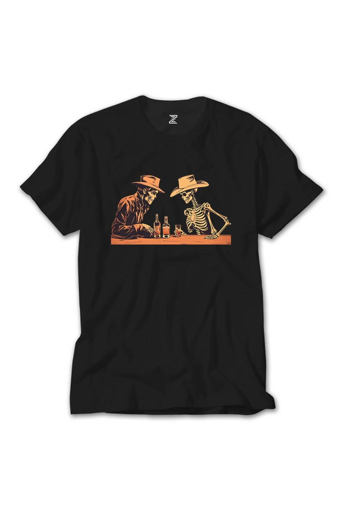 WAKHA Skelton Cowboy Bar Siyah Tişört