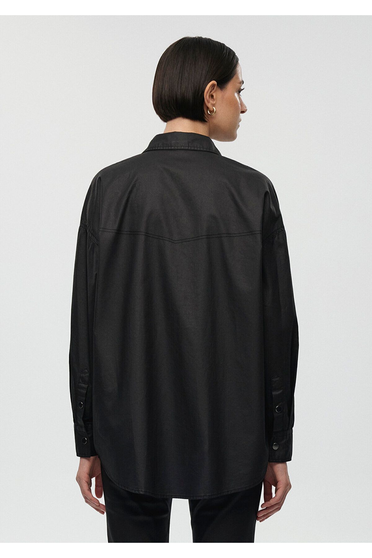 Mavi-Faux Leather Oversize Black Shirt Oversize / Wide Cut 1211049 -900 4