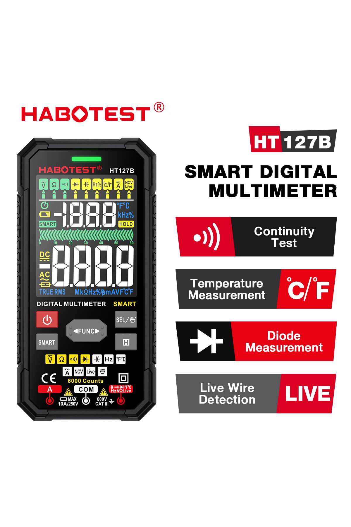 Choice-HABOTEST HT127B Digital Multimeter Auto Range DMM Voltmeter True RMS NCV AC DC Voltage Meter 6000... 2