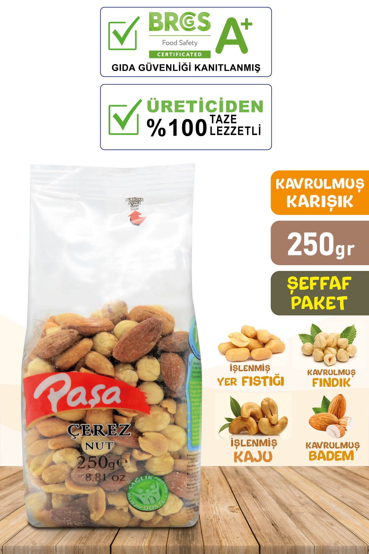 Paşa Kuruyemiş Kavrulmuş Karışık Kuruyemiş Şeffaf Paket 250 Gr