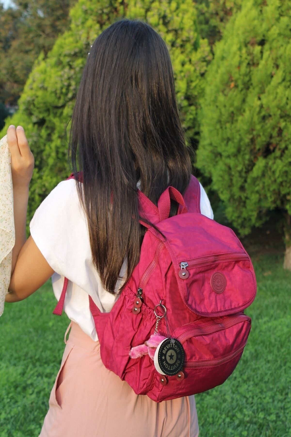 Bevitton-Academy Crinkle Waterproof Fabric Claret Red Backpack & School Bag 5200 7