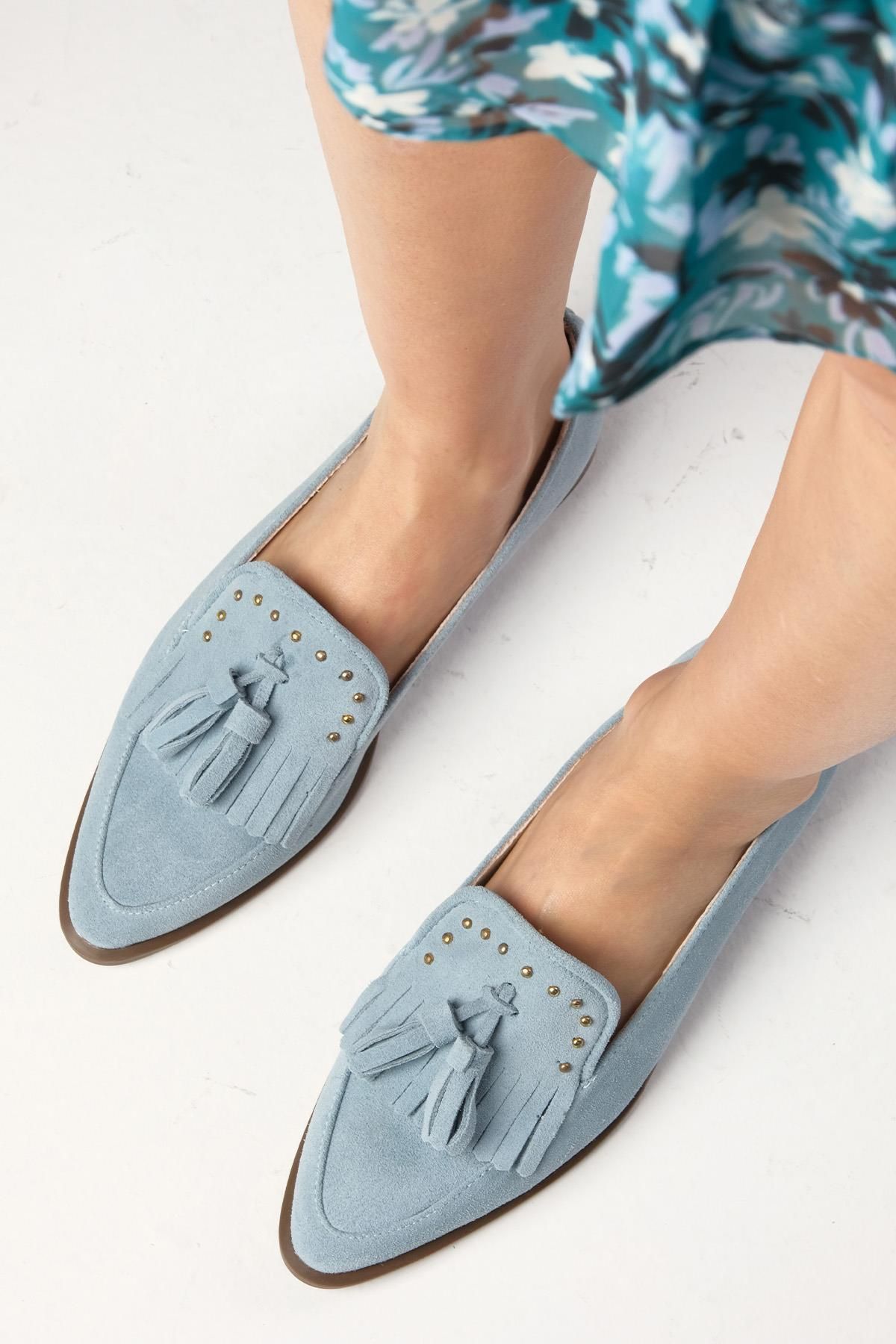 لوفر آبی زنانه Brianna Genuine Blue Loafer Daily Flat Mio Gusto