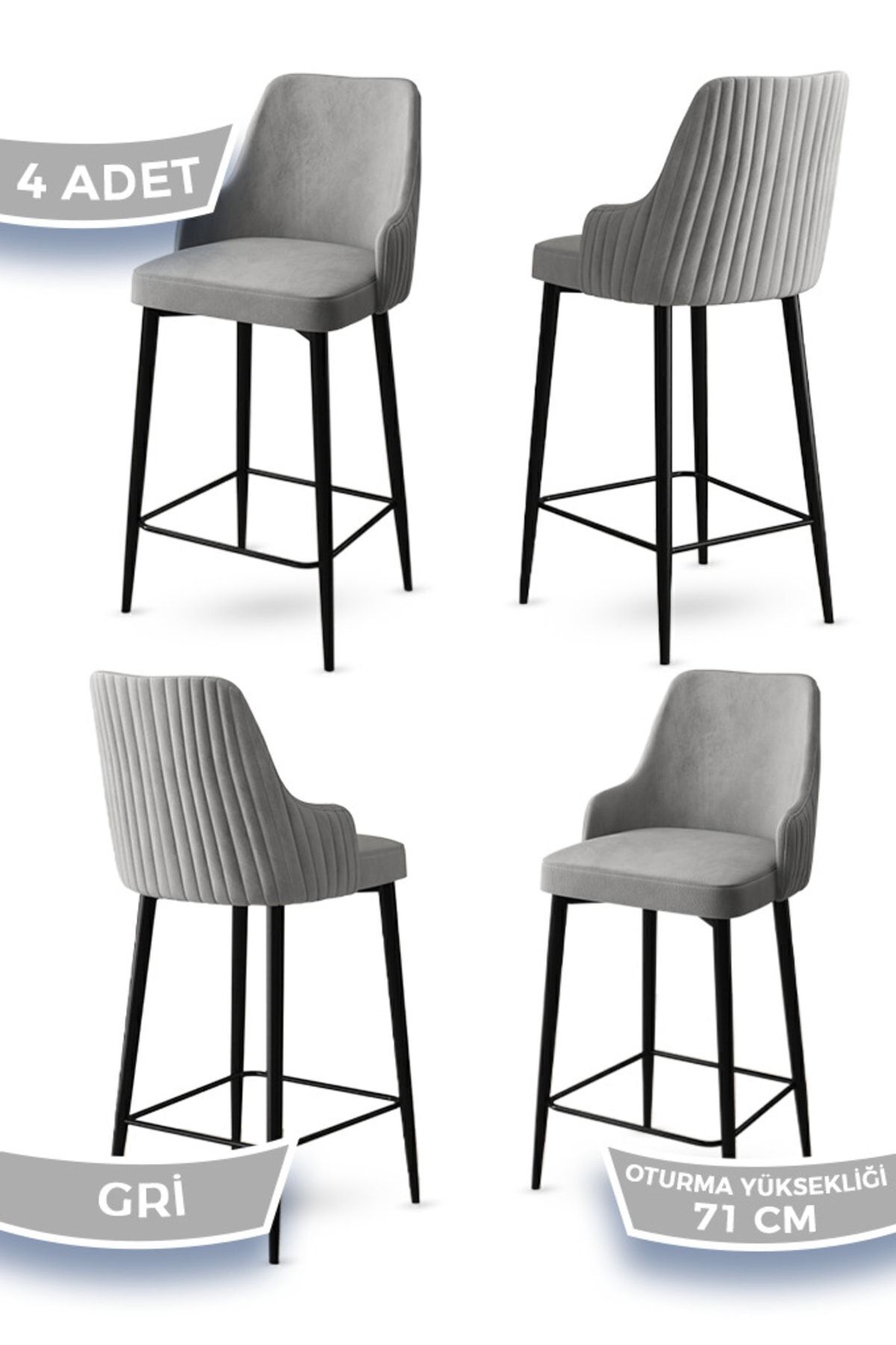 Enox Series, 4 Pieces Gray Chair Dining Room Bar Chair, Babyface Fabric, Black Metal Leg ,