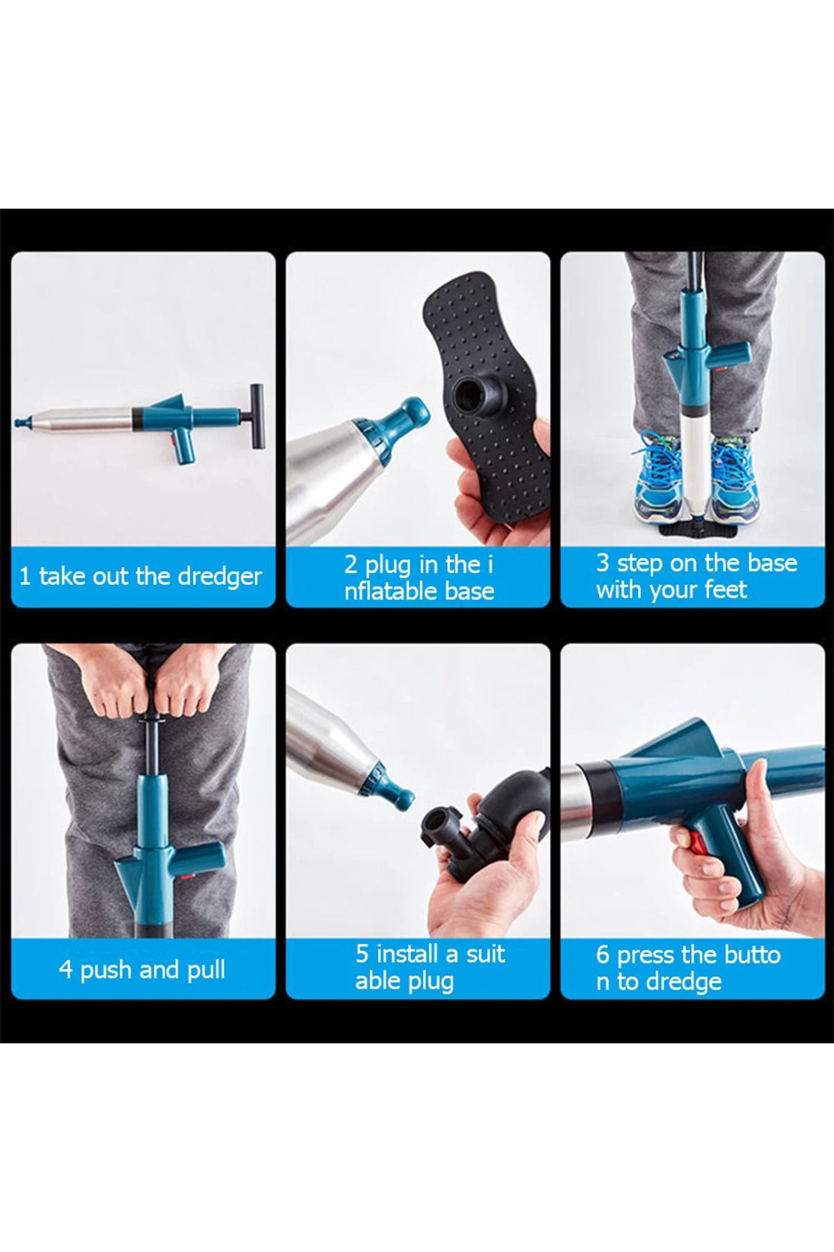 APWIKOGER-Toilet Clogged Unclogging Device Pipe Plunger High Pressure Drain Plunger Dredge Clog Bath Toilet... 6