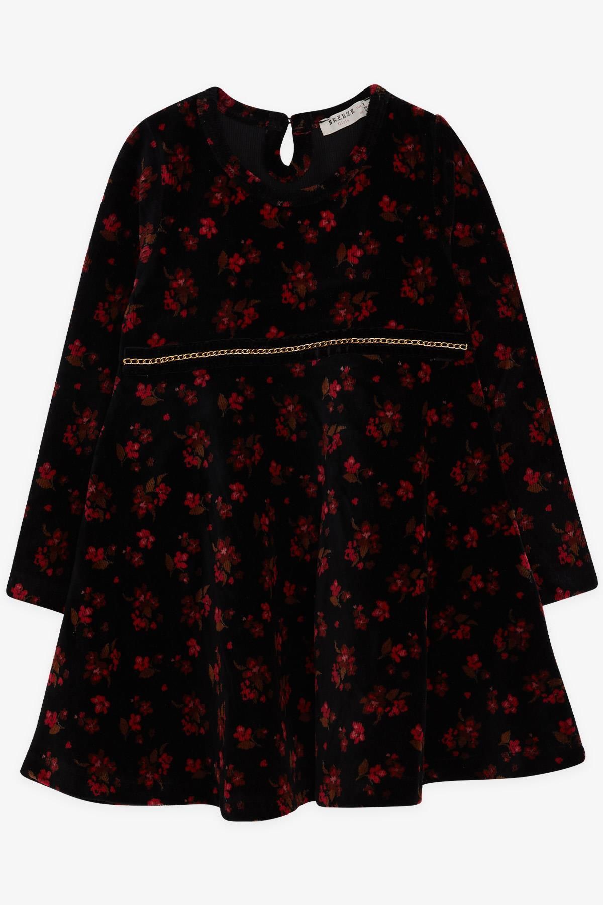 Breeze-2-6 Years Girl's Black Floral Patterned Velvet Dress 1