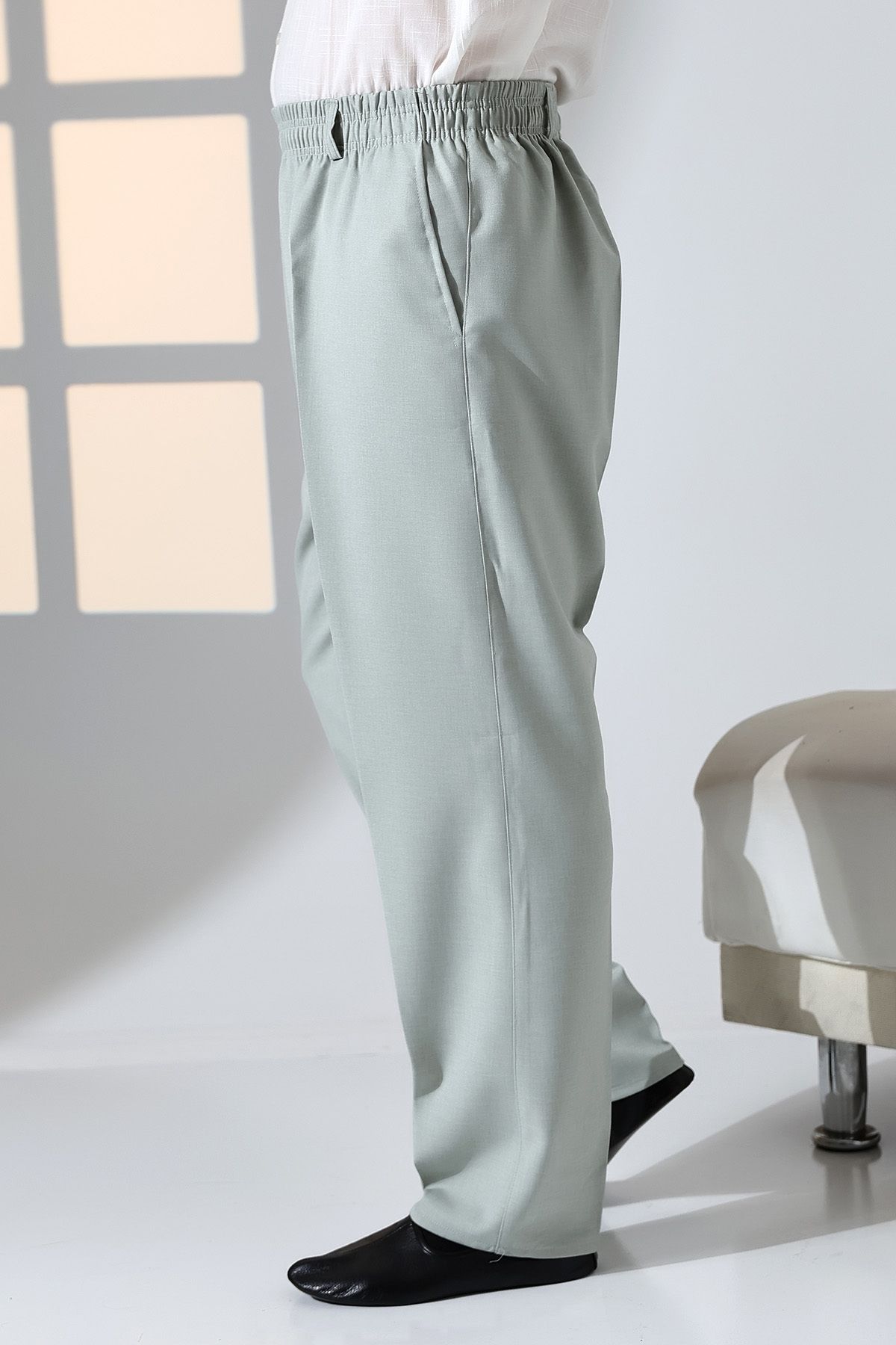 ihvanonline-Men's Relaxed Fit Hajj and Umrah Fabric Shalwar Trousers with Elastic Waist Pockets - Aqua Green (Isr) 5