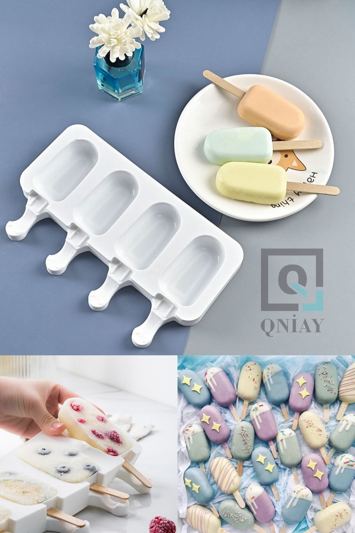QNİAY-Magnum Model Silicone Ice Cream Mold - 4 Pieces and 50 Wooden Sticks Gift 4