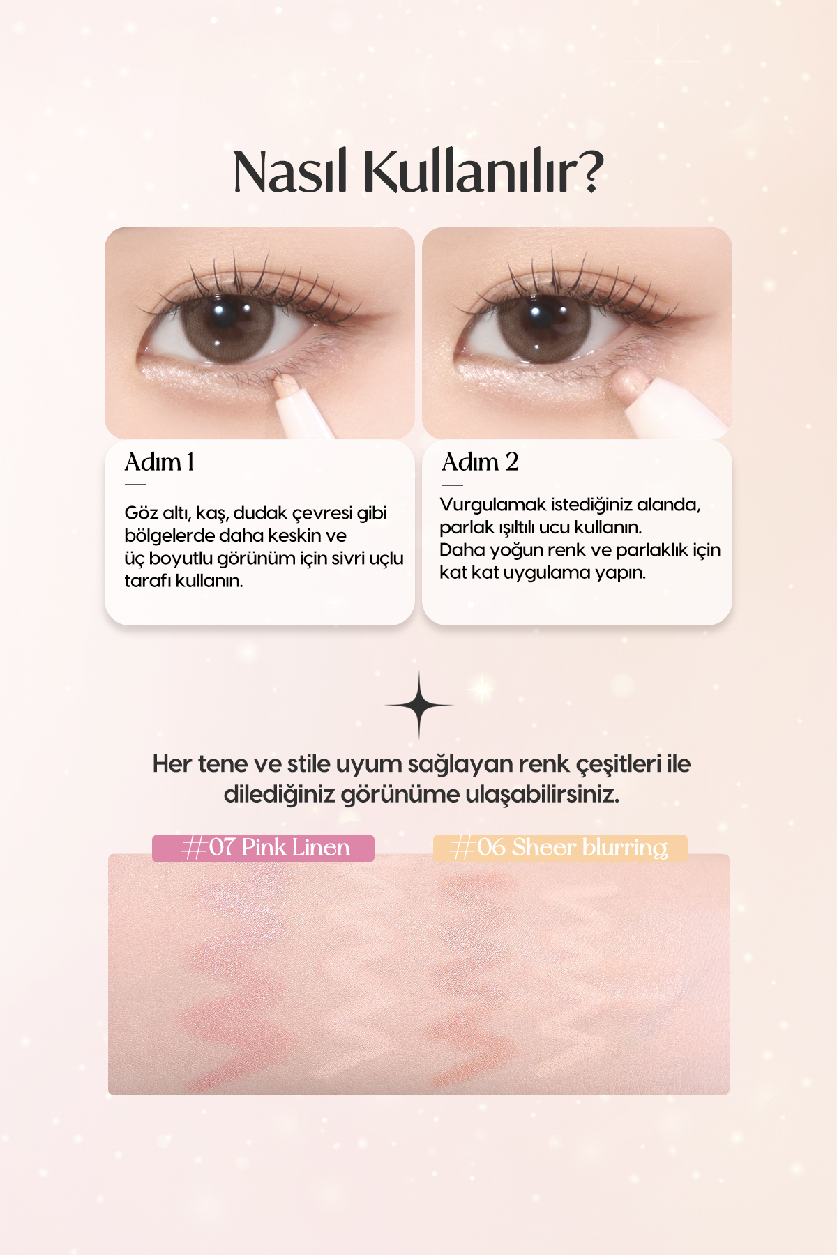 Çift Taraflı Kapatıcı ve Işıltılı Kalem Far PERIPERA Sugar Twinkle Duo Eye Stick (07 Pink Linen) — صورتی 6550 — تصویر 4 از 9