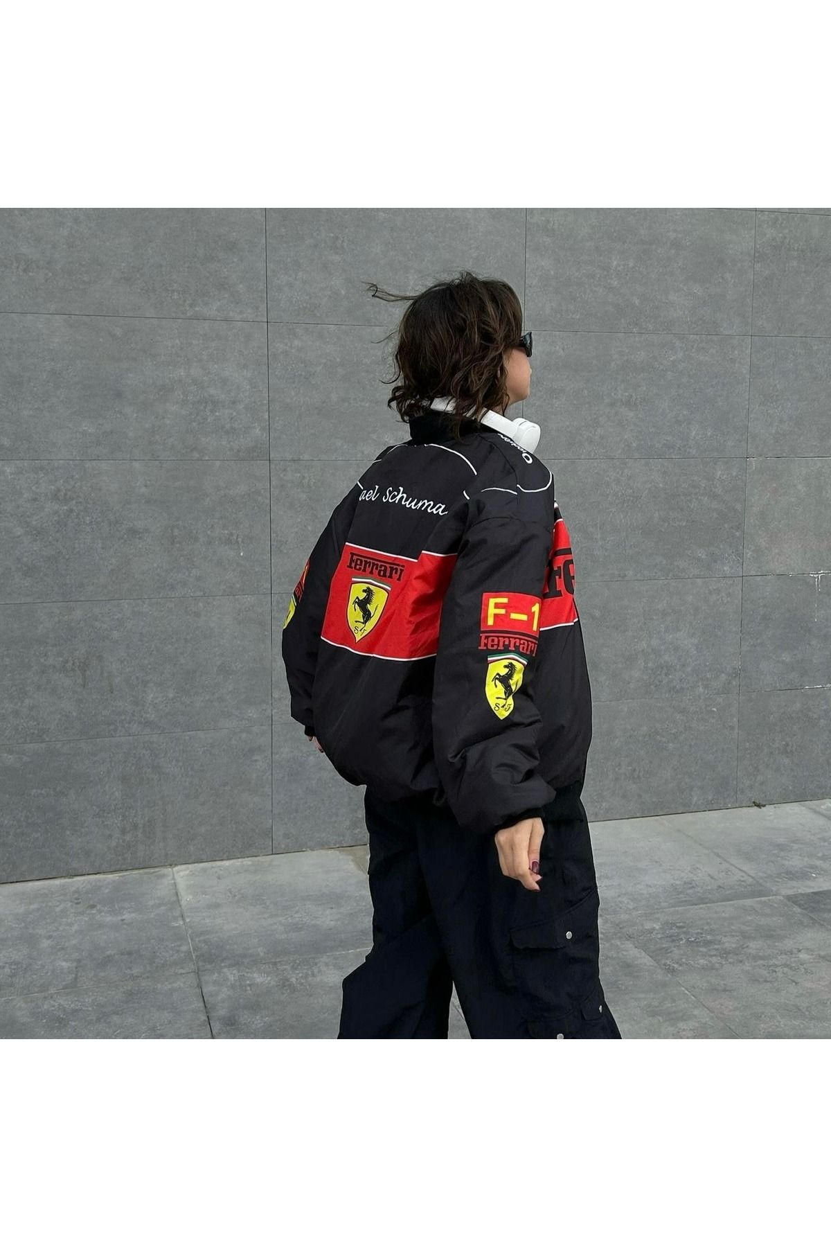 Köstebek-Black F1 Ferrari Racing Retro Unisex Bomber Jacket 3