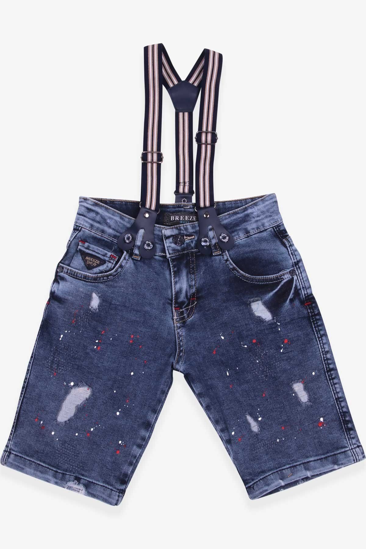 Breeze-6-12 Years Old Boy Blue Paint Patterned Strappy Denim Shorts 1