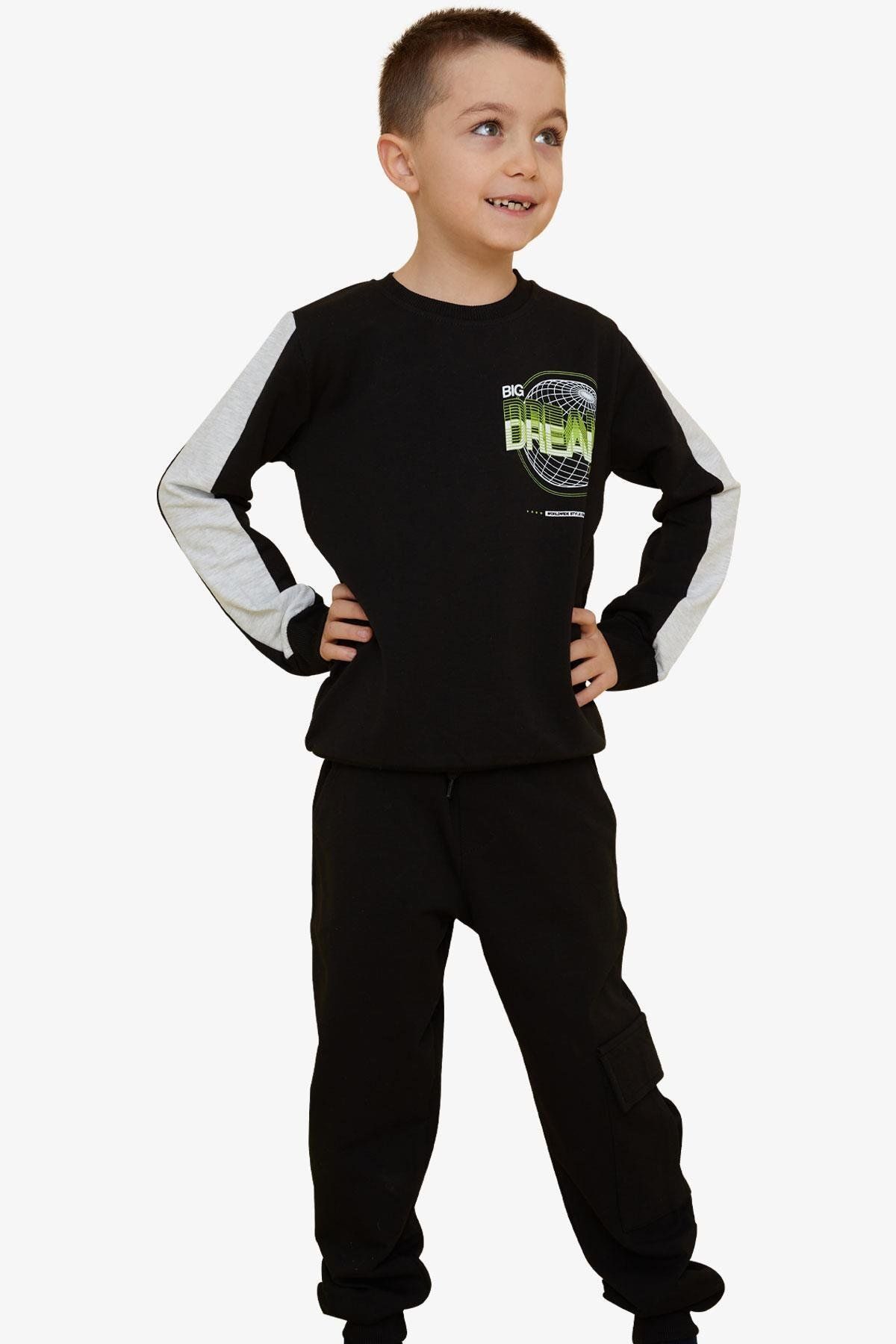 Breeze-Girls & Boys Boys' Tracksuits World Style Themed Slogan Printed 7-12 Years, Black 1