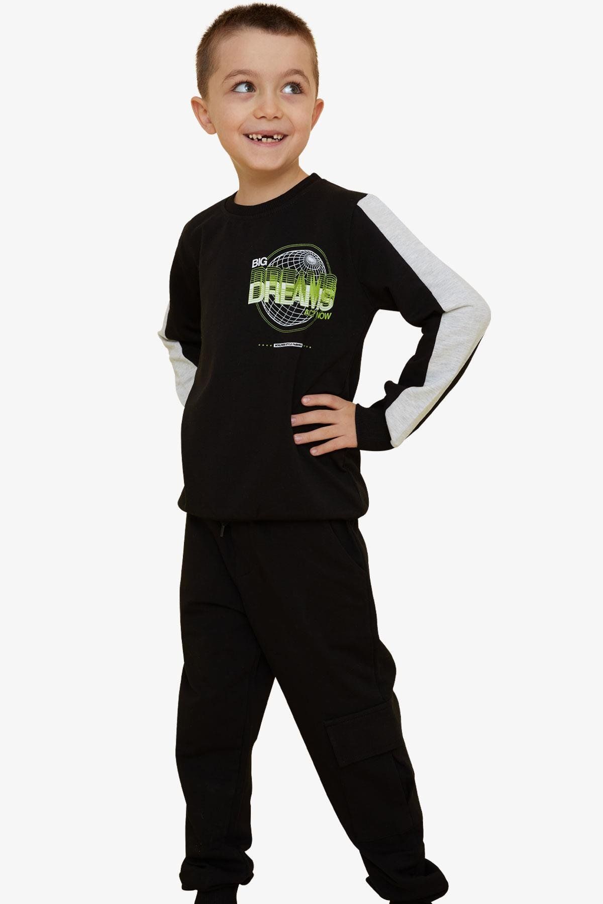 Breeze-Girls & Boys Boys' Tracksuits World Style Themed Slogan Printed 7-12 Years, Black 3