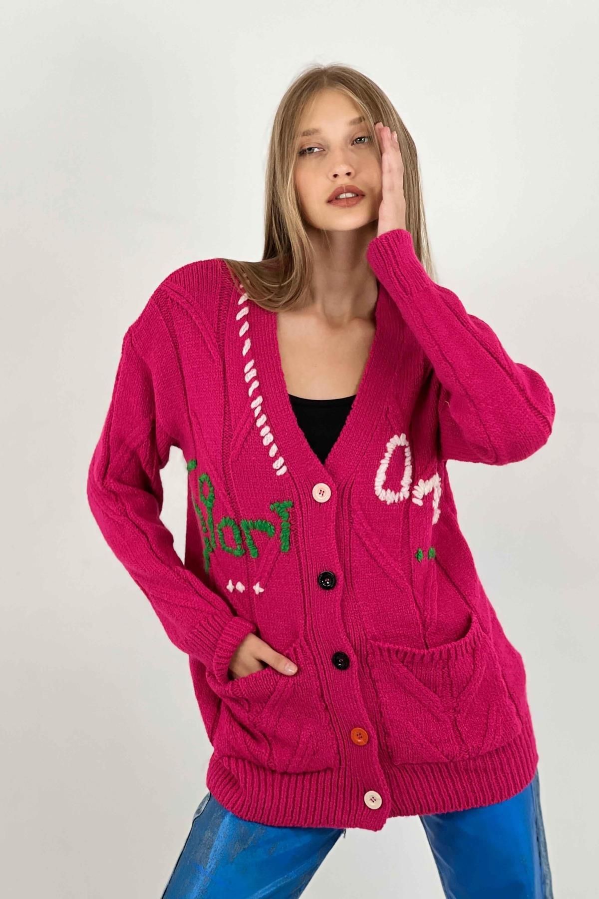 Miss Poem-Cardigan de tricotaj de bază cu nasturi, cu decolteu în V, supradimensionat, cu mânecă lungă 5