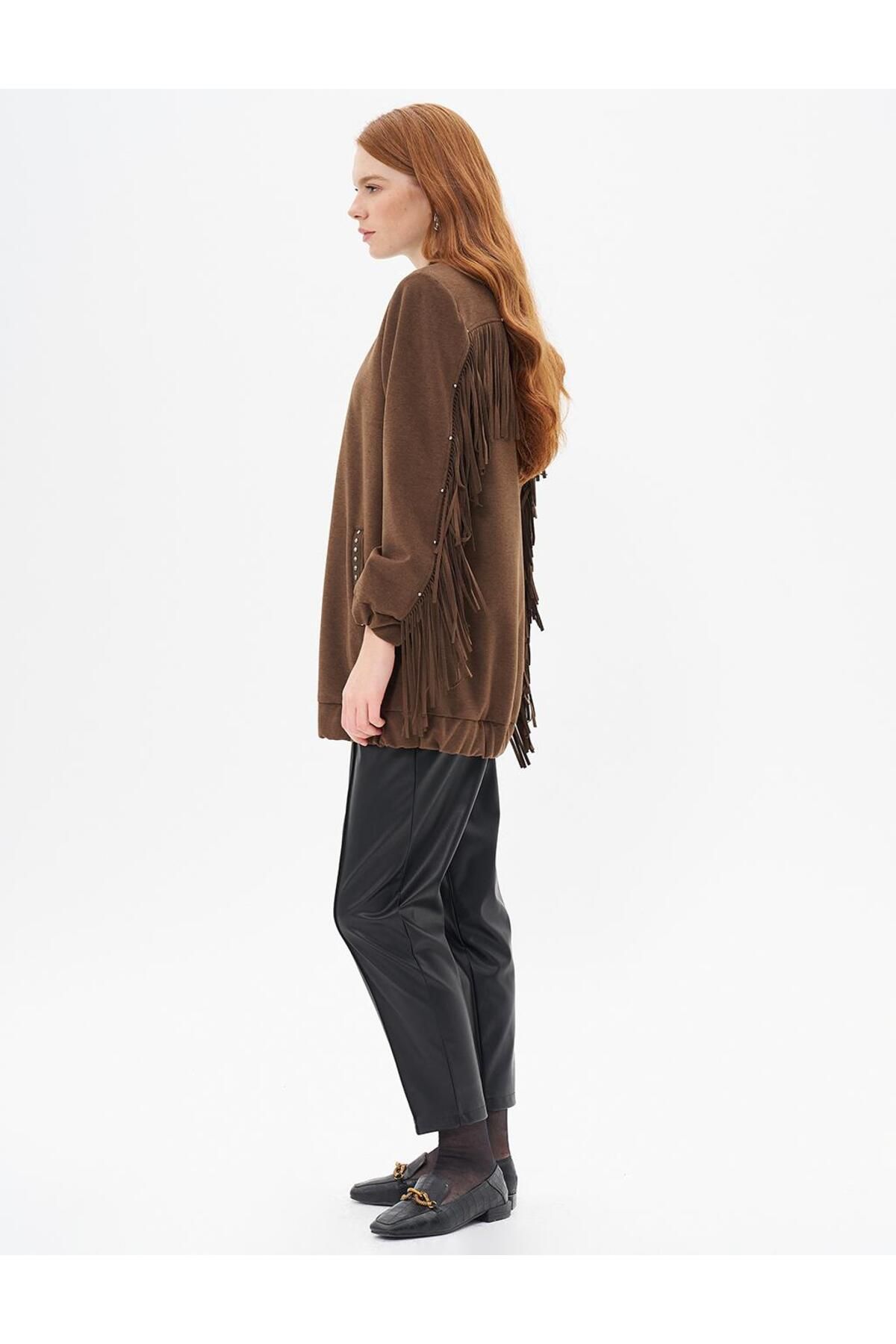 Kayra-Suede Jacket with Tassel Detail on the Back Brown 6