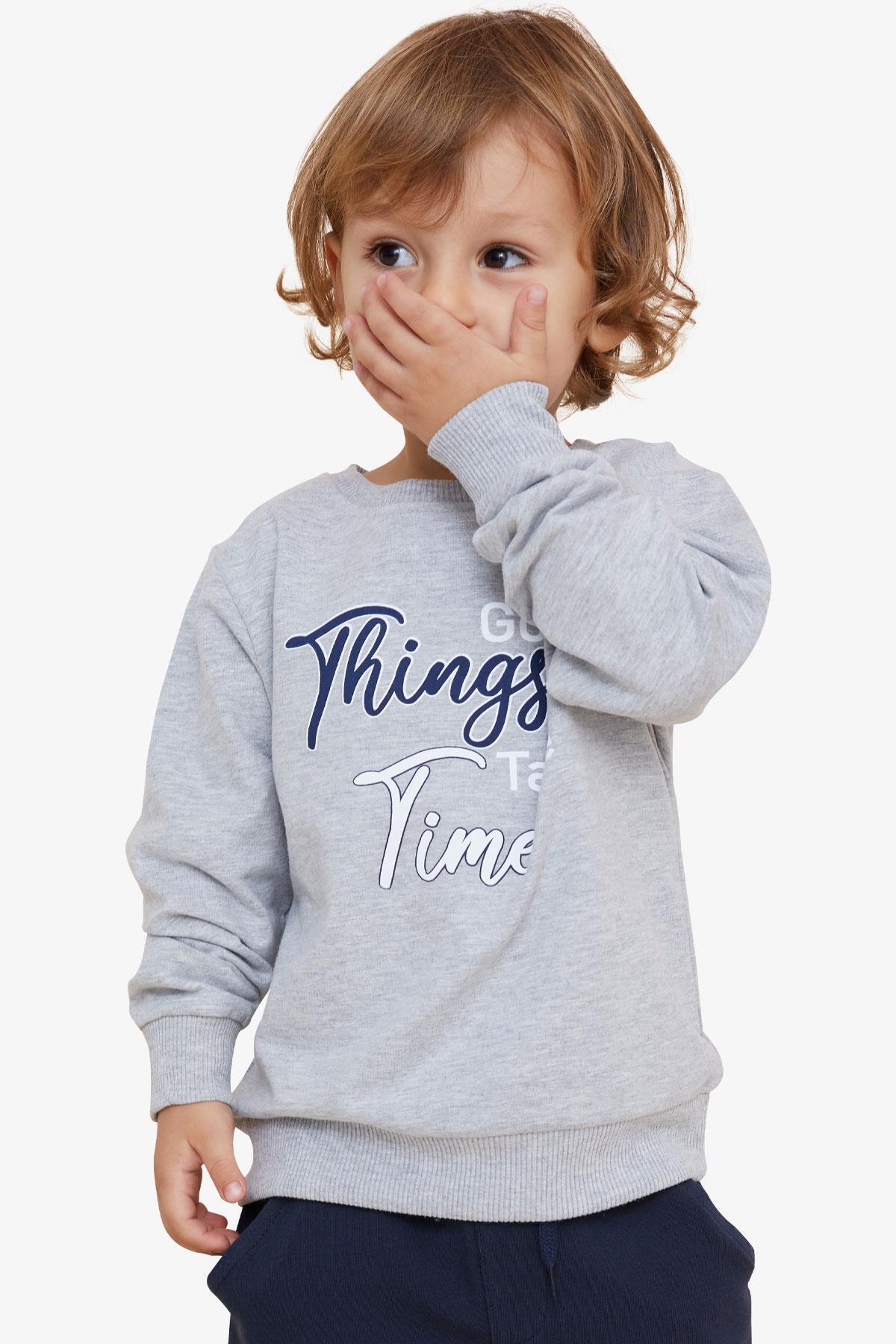 Breeze Girls & Boys Erkek Çocuk Sweatshirt Yazı Baskılı 2-6 Yaş, Açık Gri Melanj fotoğrafı 4 (önizleme)