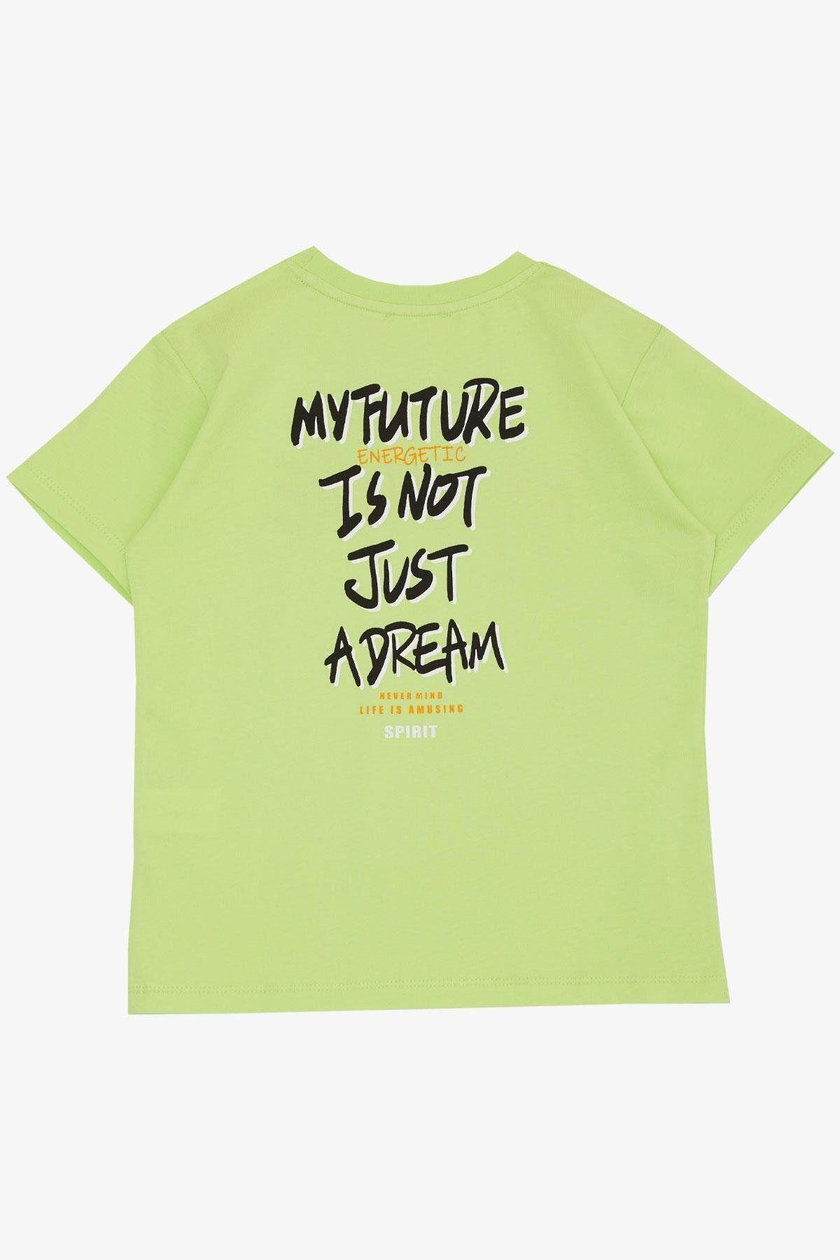 Breeze-Tricou pentru băiat 8-14 ani - tematică viitor, text imprimat, verde fistic 2