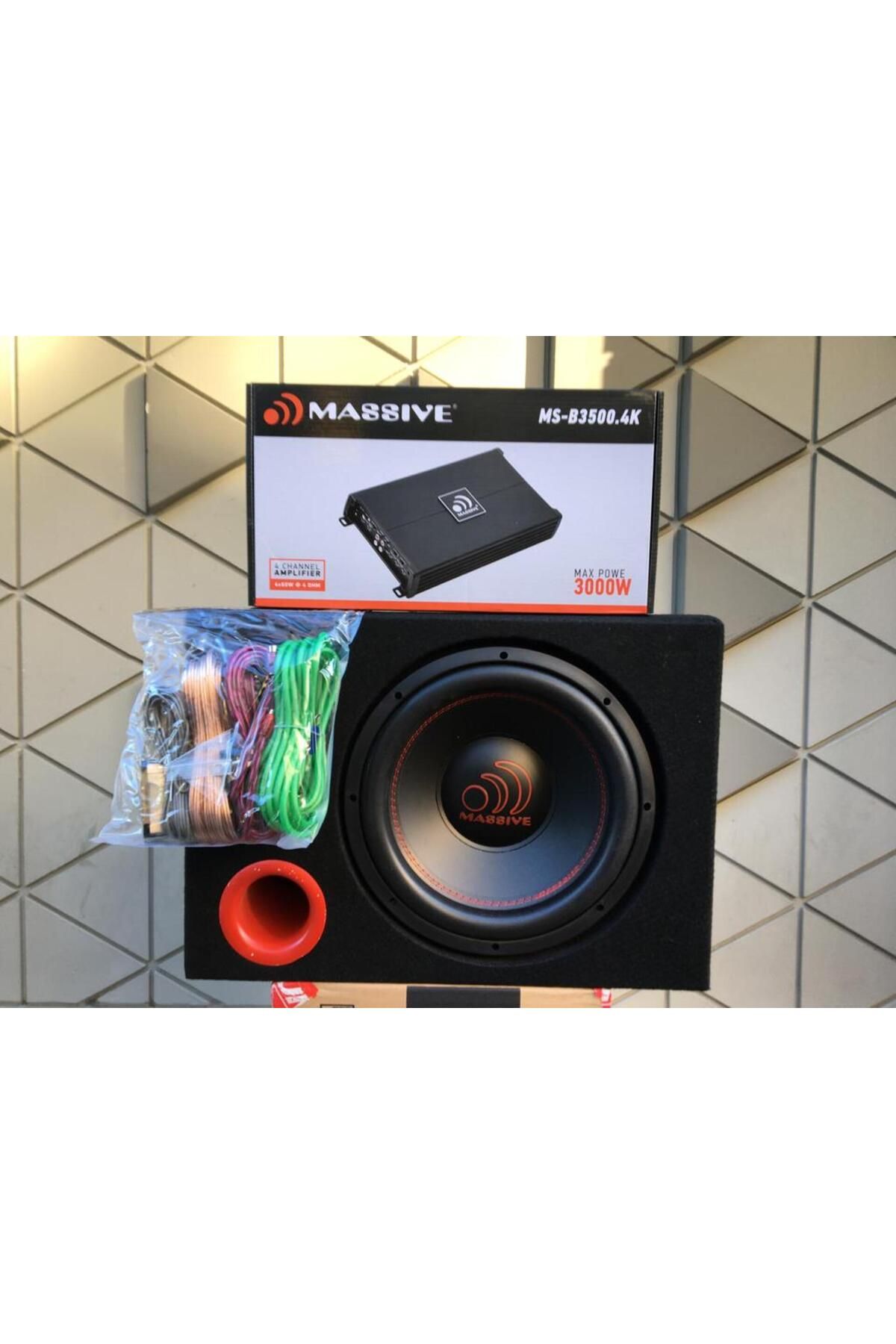 Massive MS-NEO12.D4 30 CM ÇİFT BOBİN 1400 WATT SUBWOOFER BAS MS-B3500.4K 4 KANAL AMFİ KABLO TAKIMI KABİN