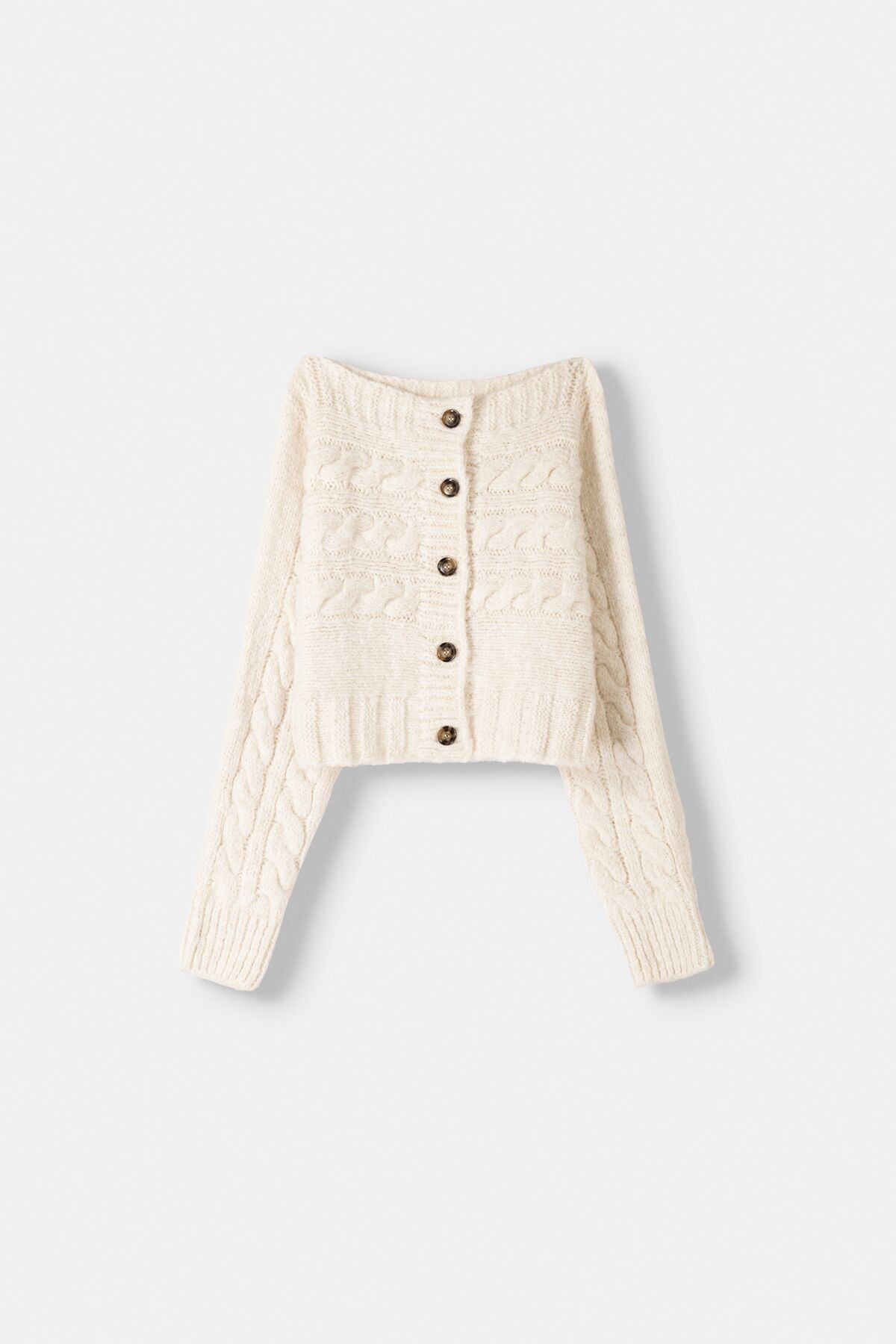 Bershka-Button Open Shoulder Hair Knitted Cardigan 2