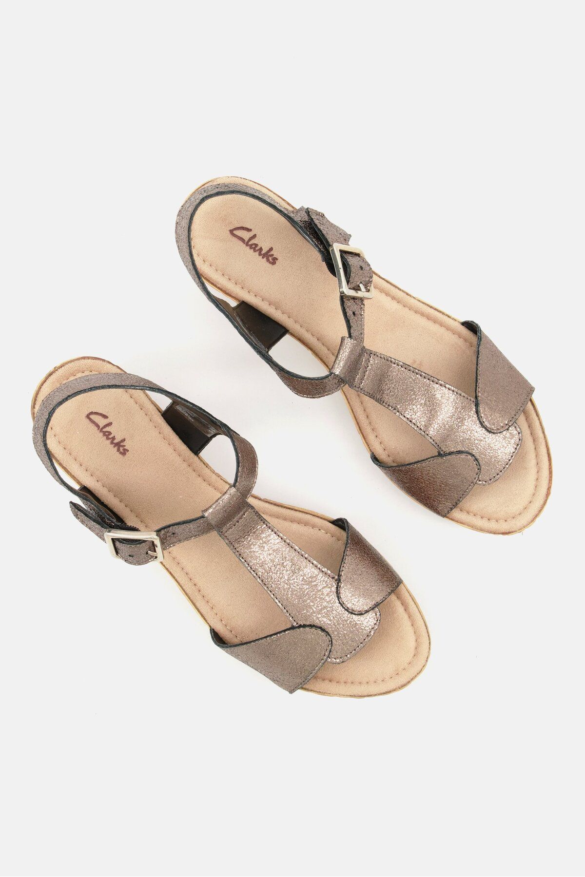 CLARKS-Women Rissa Sun Adjustable Buckle Wedge Sandals, Beige Combo 3