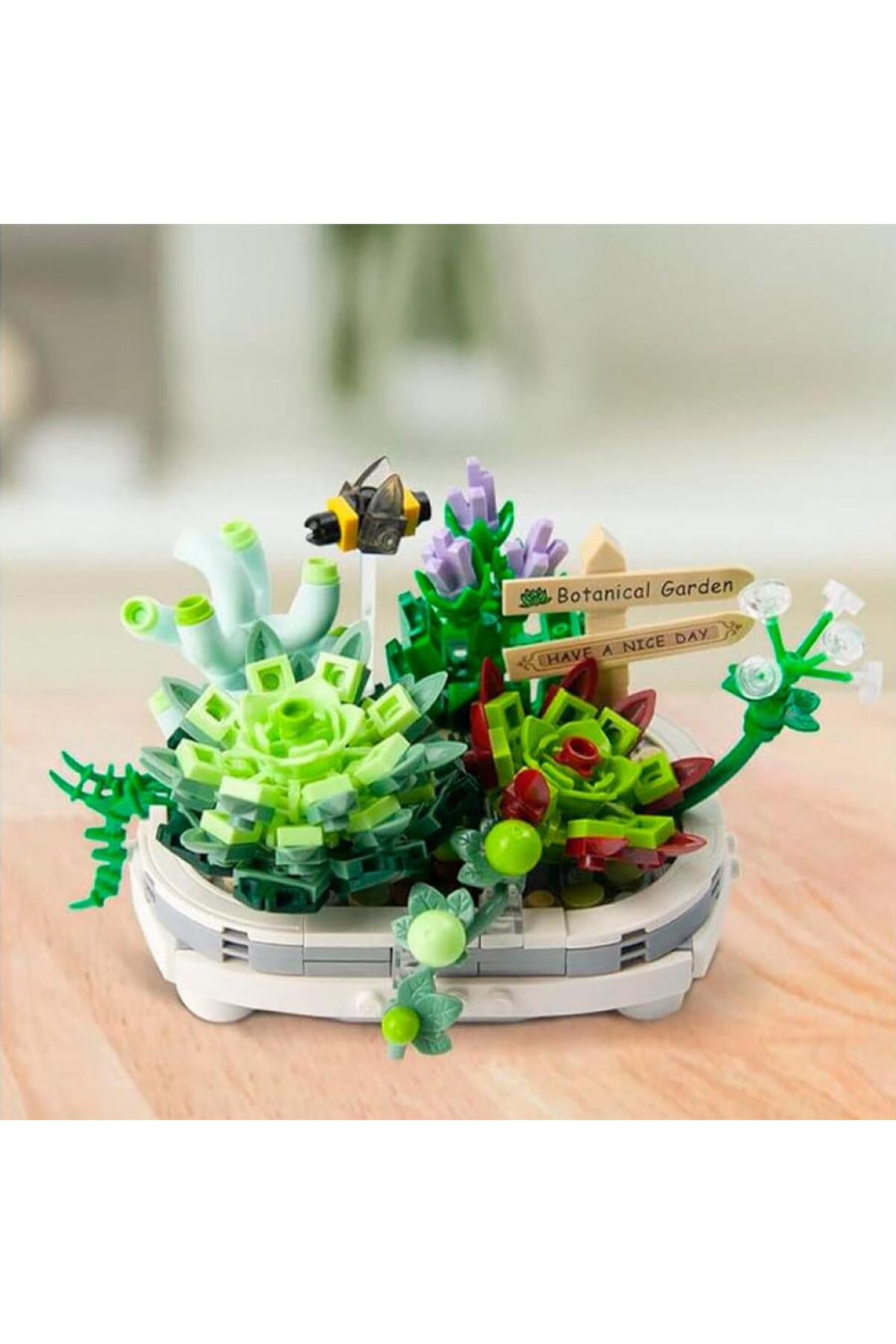 مایکرو بلوک ساختنی با گل‌ها در گلدان قابل ساخت، هدیه جشن، ۳۸۹ قطعه