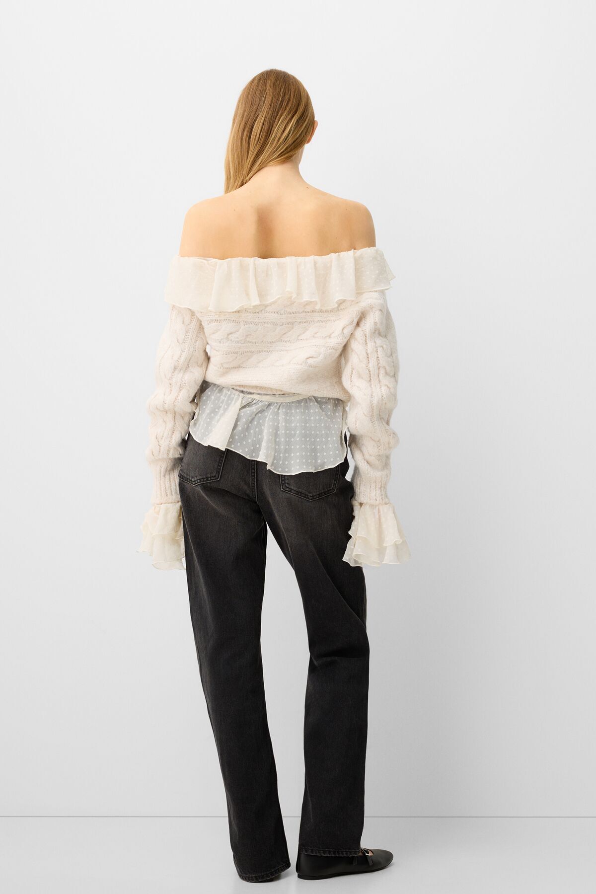 Bershka-Button Open Shoulder Hair Knitted Cardigan 3