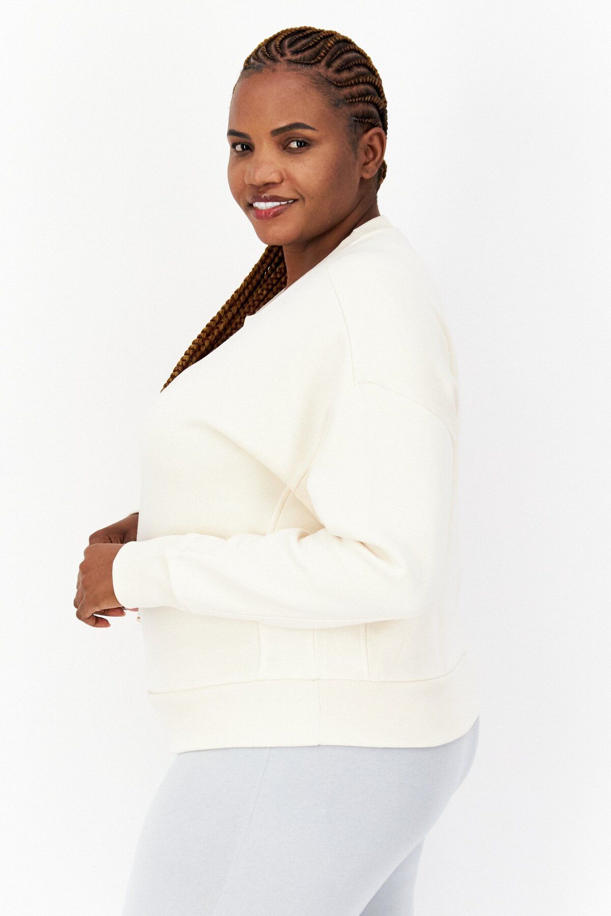 adidas-Women Plus Size Long Sleeves Running Sweatshirt, Off White 4