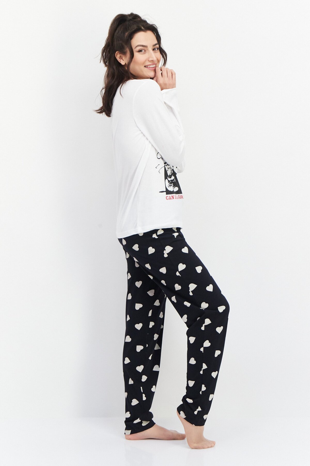 PEANUTS-Women Snoopy Print Pajama Set, White/Black Combo 4