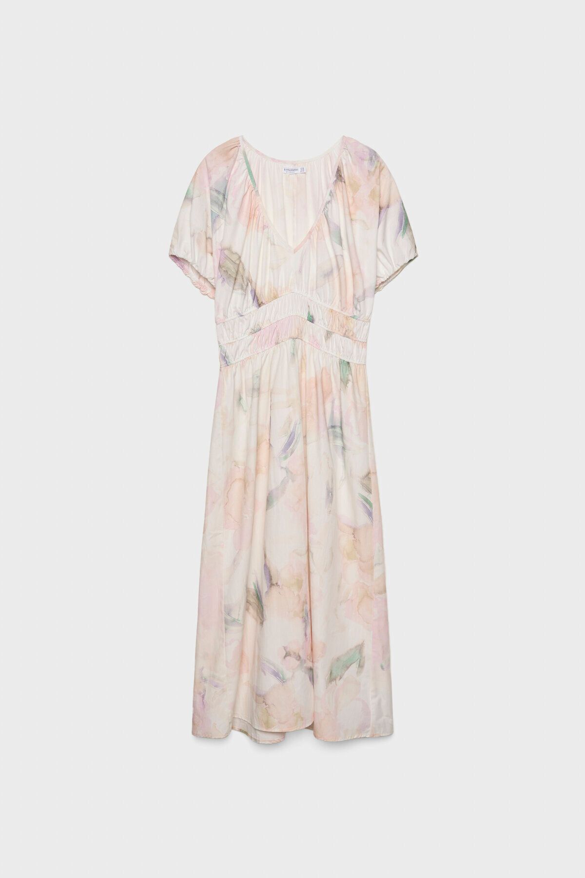 Stradivarius-Floral print puff midi dress 5