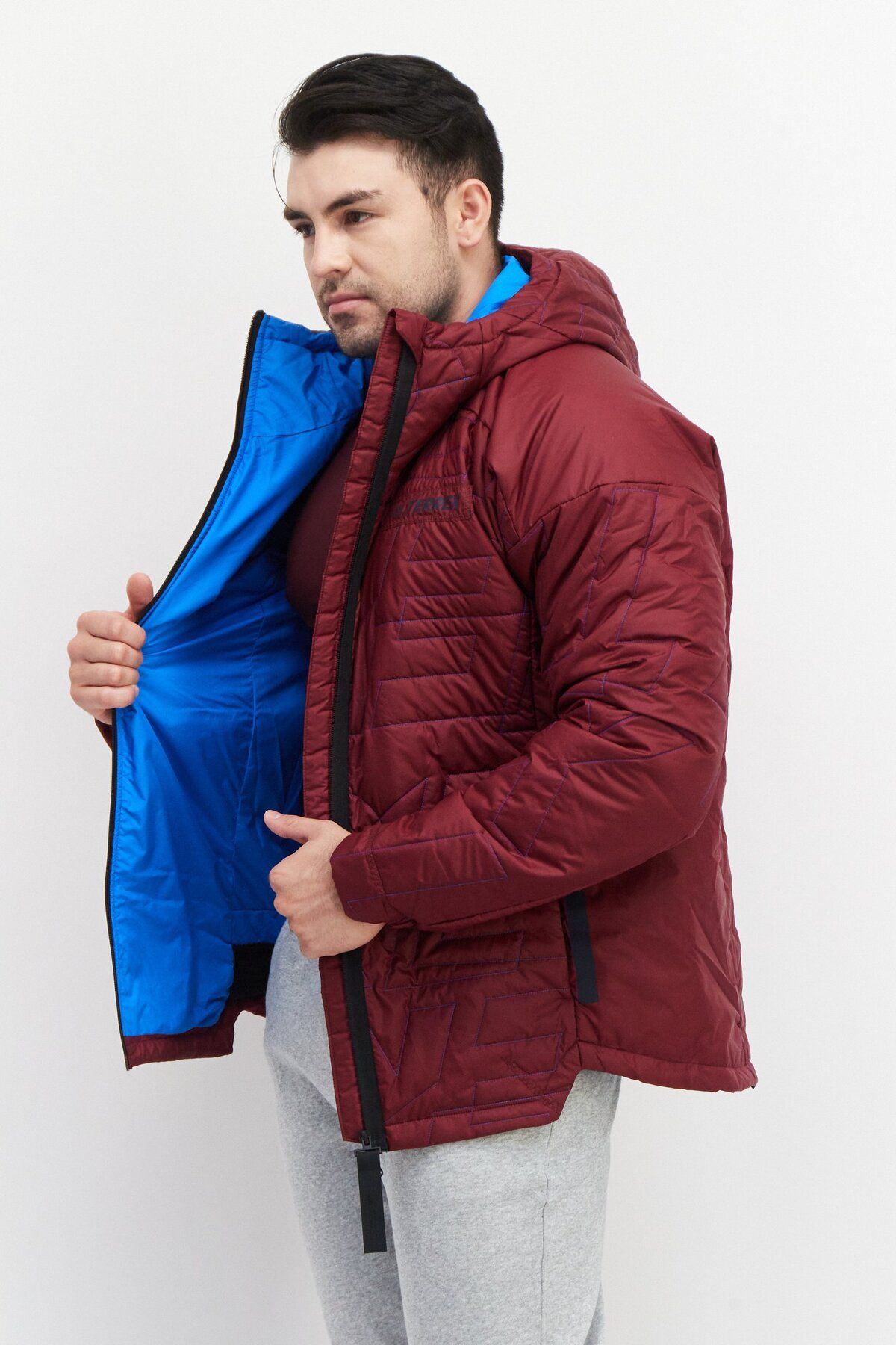 adidas-Men Sportswear Fit Terrex Primaloft Hooded Padded Hiking Jacket, Maroon 2