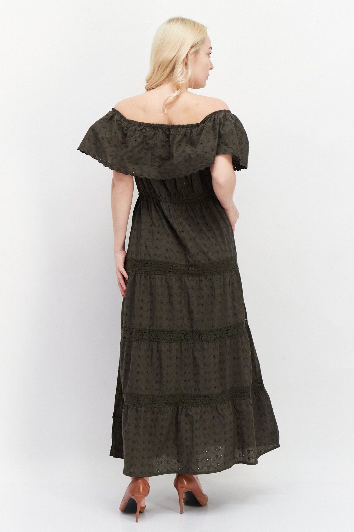 DOROTHY PERKINS-Women Textured Casual Maxi Dress, Dark Olive 3