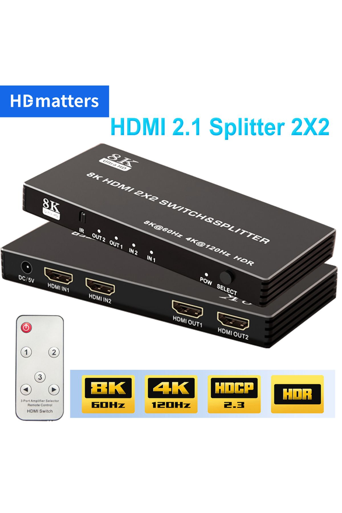 Choice-HDMI 2.1 Splitter 4K 120Hz 2X2 Dual display HDMI 2.1 Switch Splitter 2in 2 out 8K 60Hz HDMI 2.1 S... 8