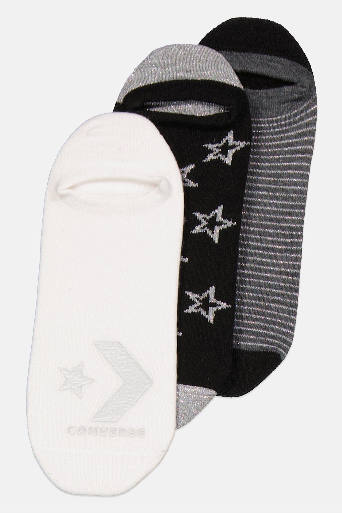 converse-Kids Boy 3 Pairs Brand Logo Socks, White/Black/Grey 3