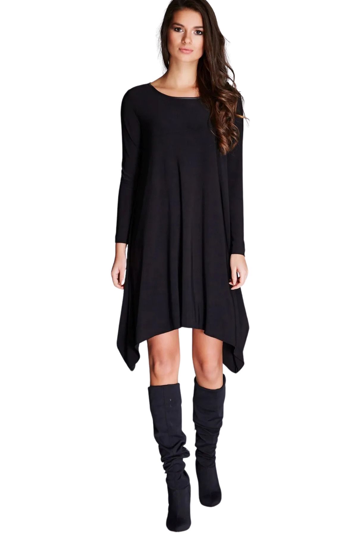 Laranor-Rochie neagră de damă cu croială asimetrică - Eleganță de zi și de noapte 14l4082 3