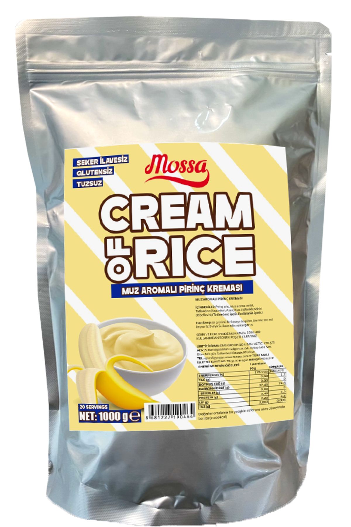 Mossa Cream Of Rice Muz Aromalı 1000 gr Pirinç Kreması 20 Servis