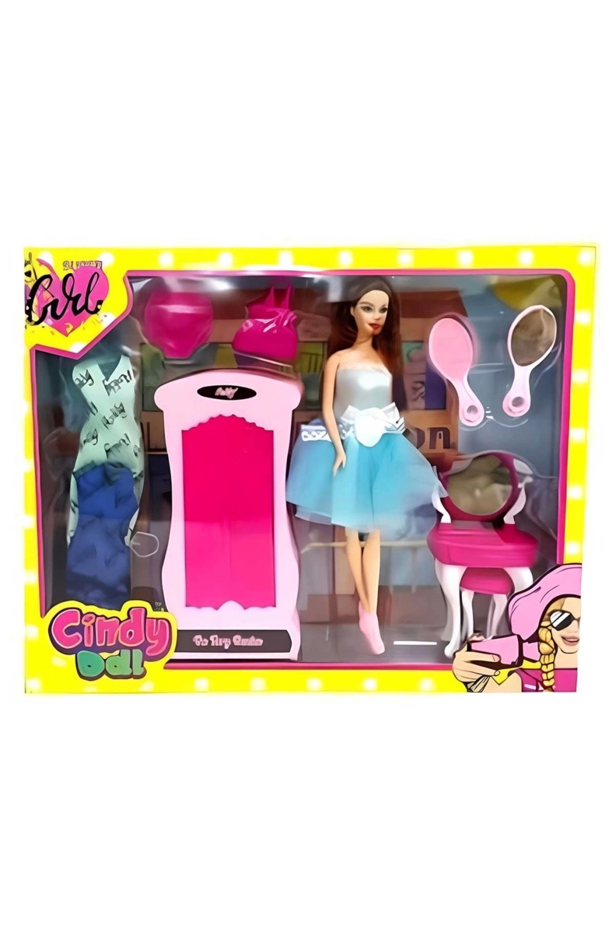 SYNOPE Çocuk Oydaş Cindy Doll Dolaplı Makyaj Masalı Bebek 02453