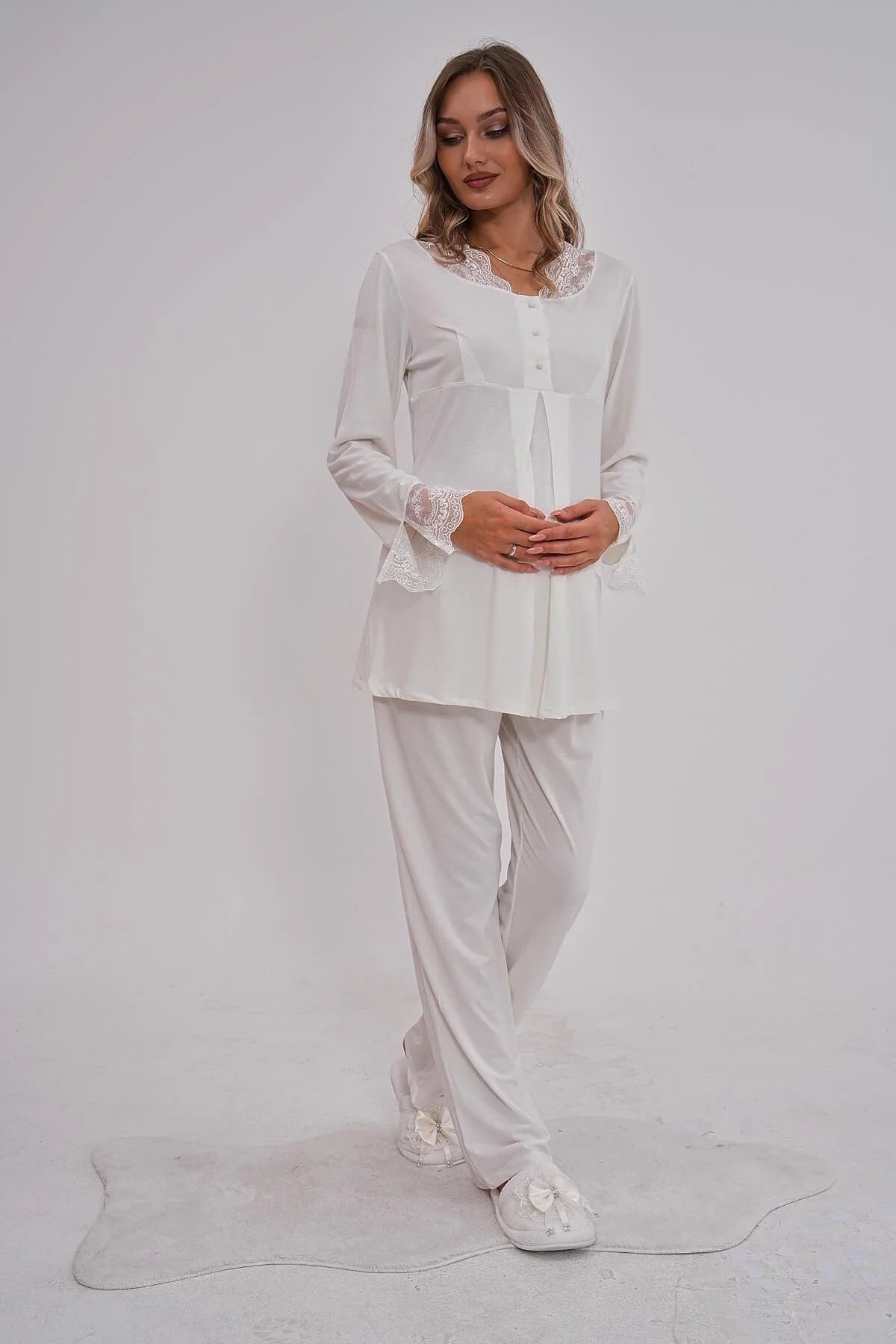 Mecit Pijama Set De Pijamale Cu Mâneci Lungi De Maternitate Pentru Maternitate 75% Bumbac 25% Viscoză Femeie - M
