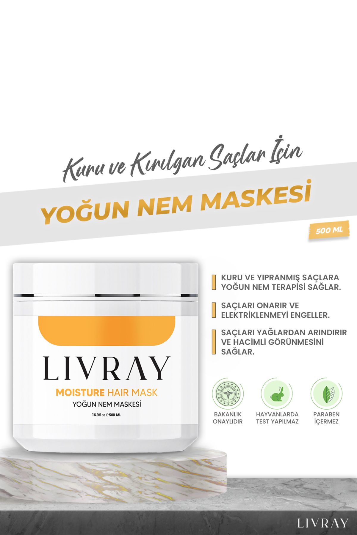 Livray Besleyici Ve Nemlendirici Saç Bakım Maskesi - Kuru Ve Kırılgan Saçlar Için (500 ML)