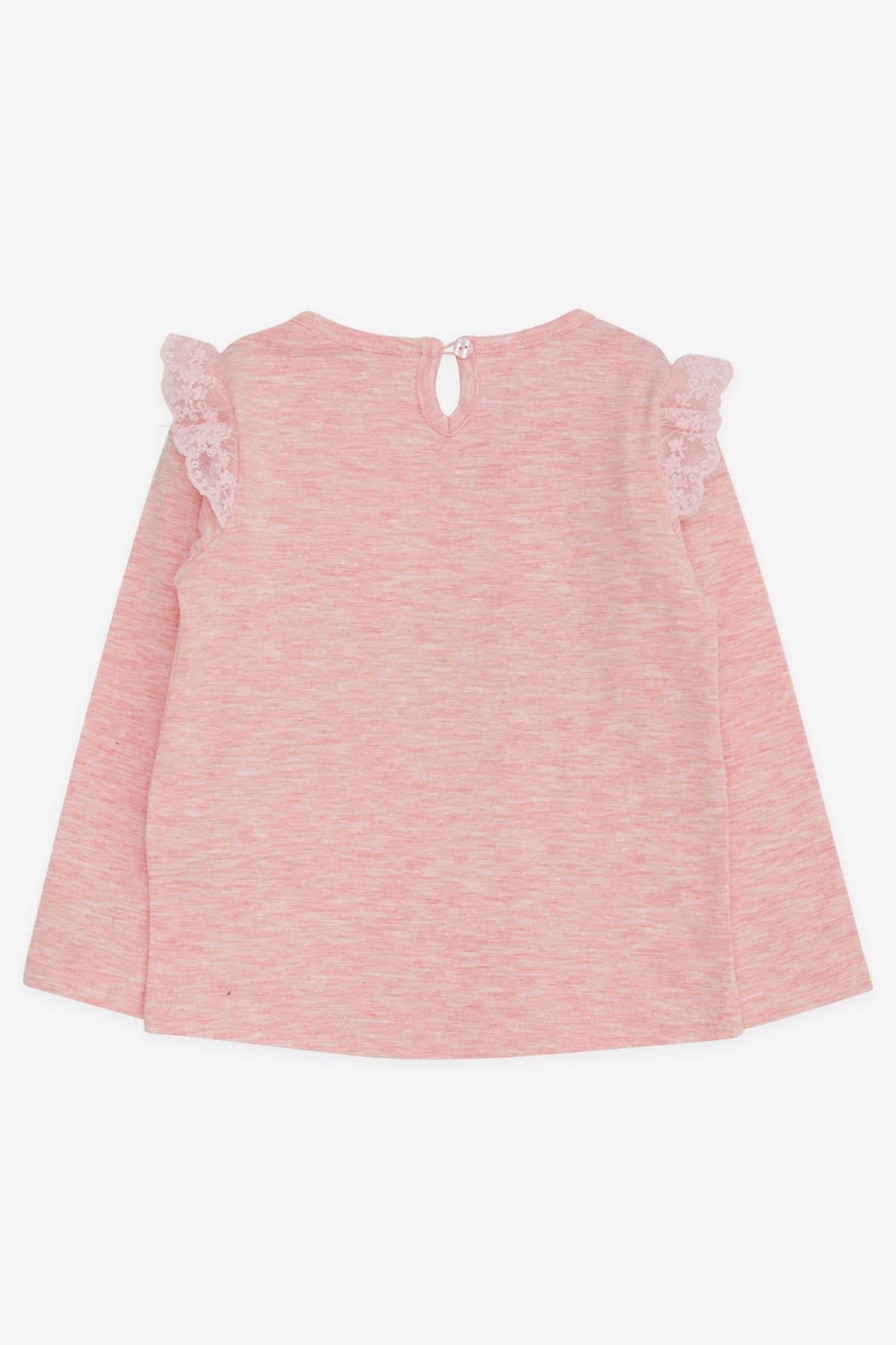 Breeze Kız Bebek Uzun Kollu Tişört Danscı Kız Baskılı Güpürlü 9 Ay-3 Yaş, Somon Melanj fotoğrafı 2 (önizleme)