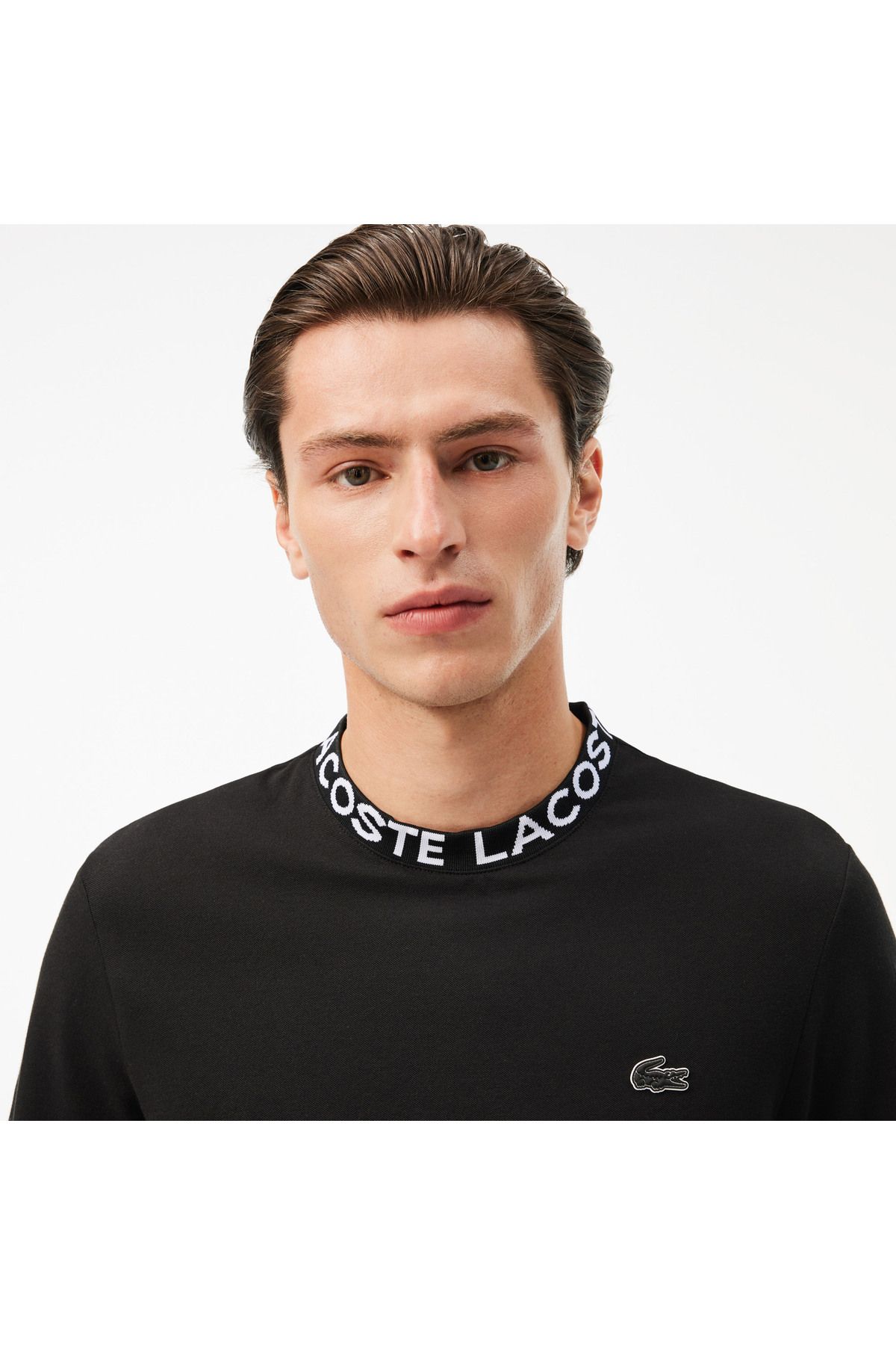 تی شرت مشکی مردانه گردن دوچرخه مناسب فعال Lacoste