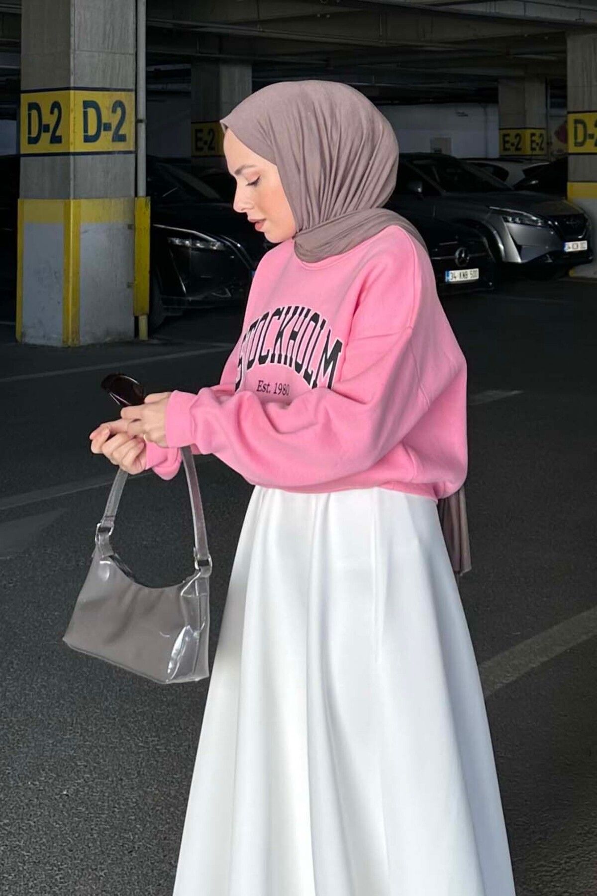 lamelif-Stockholm Print Detailed Crop Sweat Pink 2