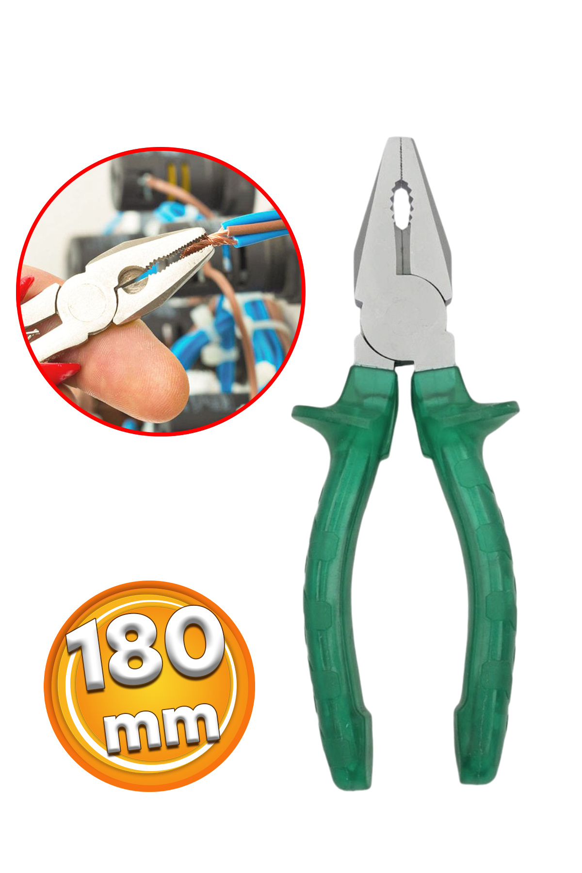 Badem10 Çok Amaçlı Sağlam Ekonomik Pense 180 mm Ergonomik Pvc İzole Saplı Tel Keblo Kesme Sıyırma Sıkma