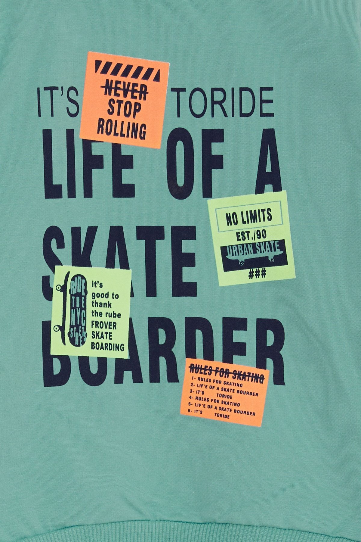 Breeze Erkek Bebek Sweatshirt Kaykaycı Baskılı 9 Ay-3 Yaş, Mint Yeşili fotoğrafı 4 (önizleme)