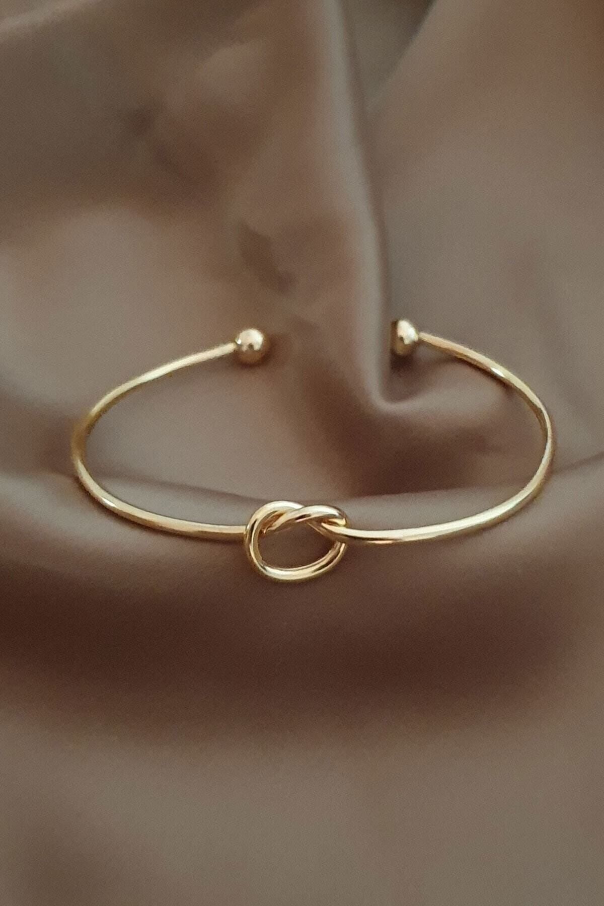 JEWELRY Altın Renk Kadın Altın Düğüm Detay Ayarlanabilir Kelepçe Bileklik