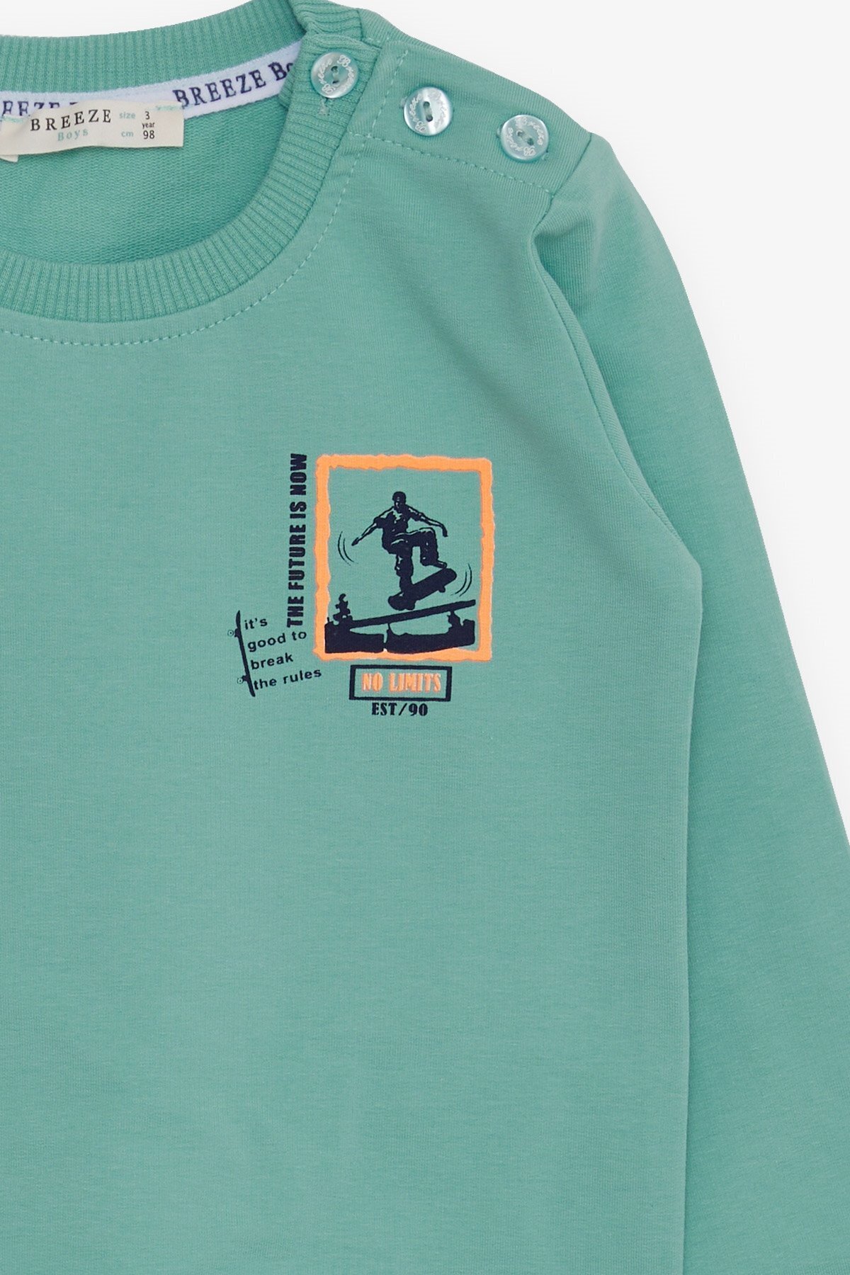 Breeze Erkek Bebek Sweatshirt Kaykaycı Baskılı 9 Ay-3 Yaş, Mint Yeşili fotoğrafı 3 (önizleme)